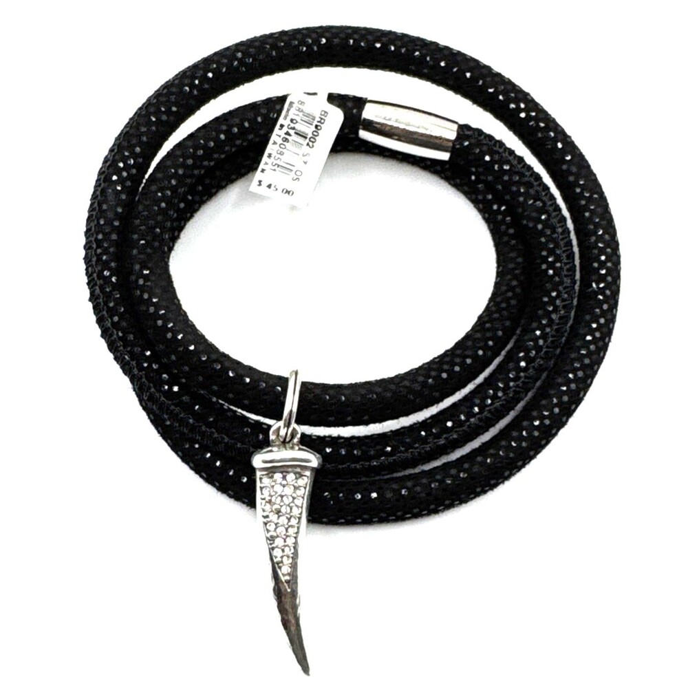 Brighton Woodstock Black Sparkle Triple Bracelet 23in NWT + Crystal Horn Charm